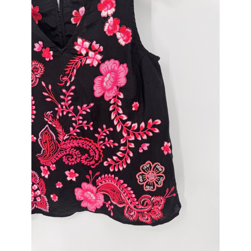 Johnny Was Embroidered Linen Top w
Small Black Pink Floral Paisley Sleeveless - Picture 4 of 9